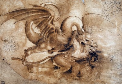Fight between a lion and a dragon by Leonardo da Vinci