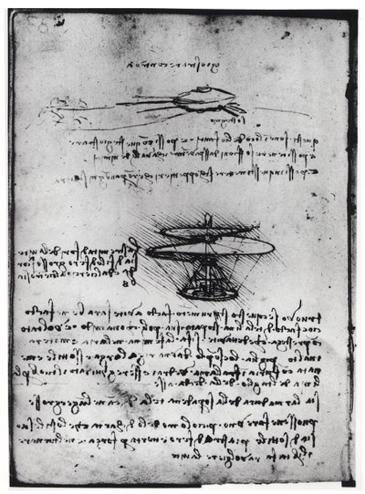 Paris Manuscript B, fol. 83v: Page of text and sketches for a flying machine, 1488-90 by Leonardo da Vinci