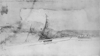 Plan of an Embankment for Diverting the Arno by Leonardo da Vinci