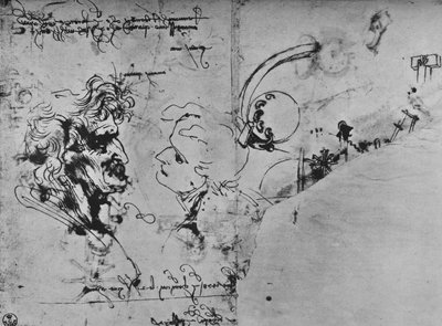 Two Profiles and Studies of Machinery, c1480 1945 by Leonardo da Vinci
