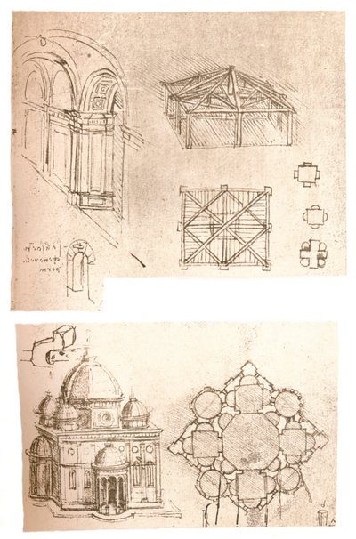 Two architectural drawings by Leonardo da Vinci