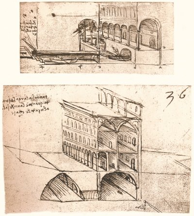 Two plans for canals in a town by Leonardo da Vinci
