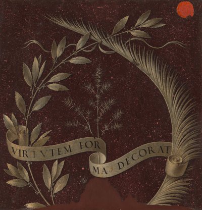 Wreath of Laurel, Palm, and Juniper with a Scroll inscribed Virtutem Forma Decorat by Leonardo da Vinci