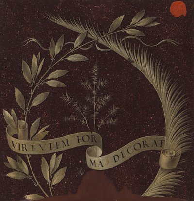 Wreath of Laurel, Palm, and Juniper with a Scroll Inscribed Virtutem Forum Decorat (reverse) by Leonardo da Vinci