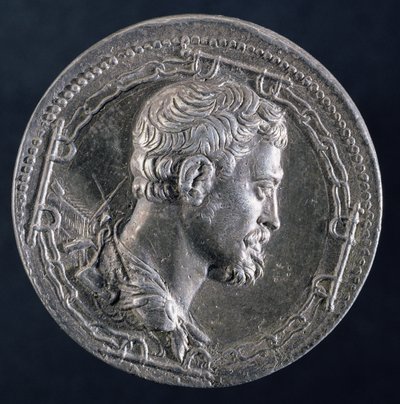 Reverse of medallion of Andrea Doria depicting the artist surrounded by the chains of a convict and with a galley in background, c.1541 by Leone Leoni