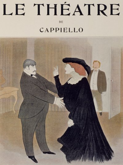 Actors Lucien Quitry and Jane Harding in Scene from La Chatelaine, Performed at Renaissance Theatre in Paris, Drawing by Leonetto Cappiello, Title Page of Journal Theatre, April 1903 by Leonetto Cappiello