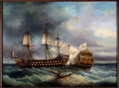 Naval Battle between English and French by Leopold Le Guen