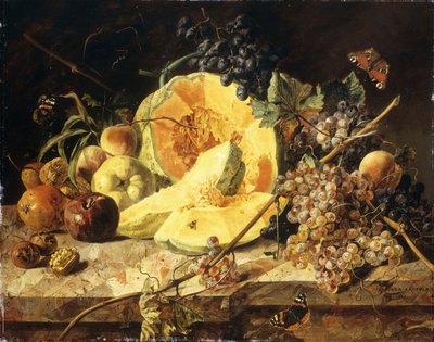 A Still Life with Fruit, Nuts and Insects by Leopold Zinnogger