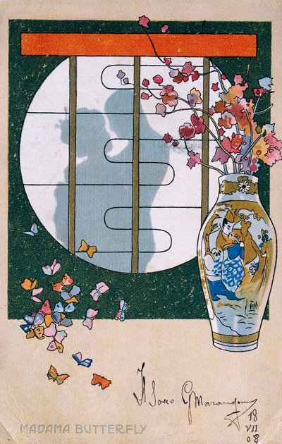 Postcard for the premiere of Madame Butterfly in Brescia by Leopoldo Metlicovitz