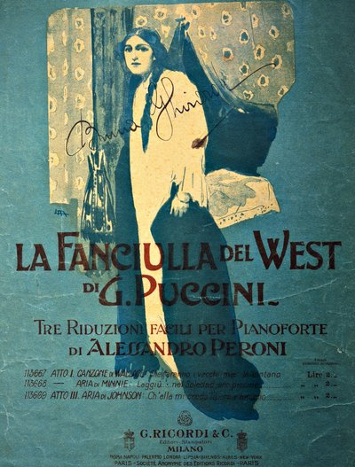 Title page by Leopoldo Metlicovitz of a piano reduction by Alessandro Peroni for the opera La fanciulla del West (The Girl of the Golden West), by Giacomo Puccini by Leopoldo Metlicovitz