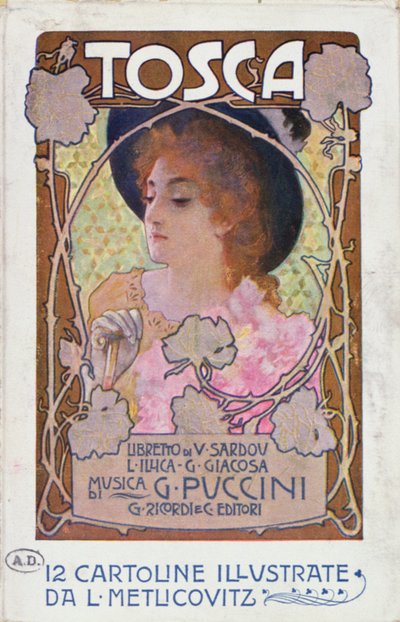 Title page of score sheet for the opera Tosca by Puccini, c.1910 by Leopoldo Metlicovitz