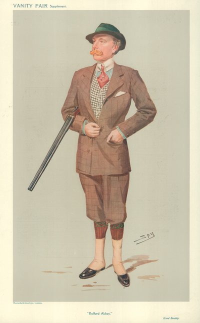 Lord John Savile, Rufford Abbey, 15 April 1908, Vanity Fair Cartoon by Leslie Matthew Ward