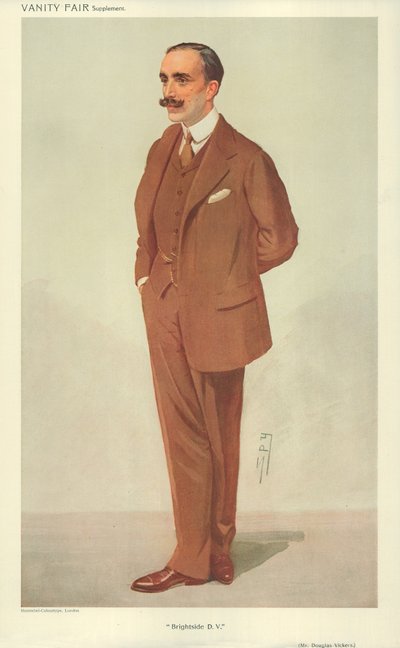 Mr Douglas Vickers, Brightside DV, 30 December 1909, Vanity Fair cartoon by Leslie Matthew Ward