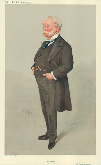 Sir Thomas Wrightson, Tariff Reform, 6 May 1908, Vanity Fair cartoon by Leslie Matthew Ward