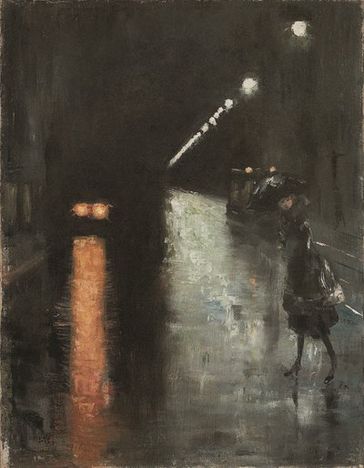 Night Street Scene, Berlin (Leipziger Strasse?), c.1920 by Lesser Ury