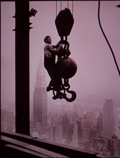 Empire State Building under construction, showing member of the derrick crew by Lewis Wickes Hine