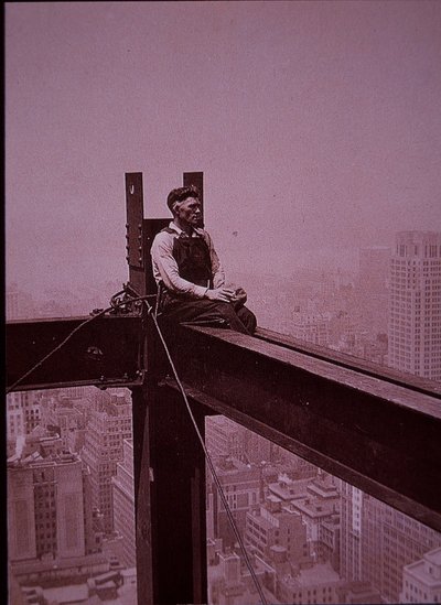 Empire State Building under construction, showing workman taking a break by Lewis Wickes Hine