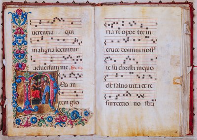 Piccolomini Library: choir book, cod. 22.7, ff. 22v-23r with “Christ before Pilate” by Liberale da Verona