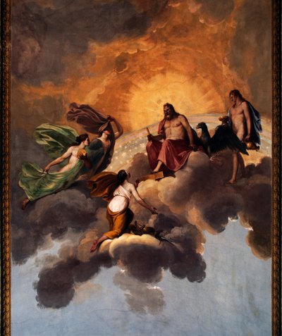 Christ and Angels, fresco on ceiling of entry into bedroom of Royal Apartment, Ducal Palace, Lucca, Tuscany, Italy by Unbekannt Unbekannt