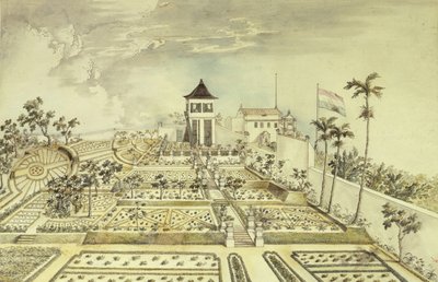 Dutch House with Enclosed Garden in Java Island, Indonesia, Engraving by Unbekannt Unbekannt