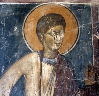 Fresco of Saint in Byzantine Church of Agios Georgios Xifoforos, Apodoulou, Crete, Greece by Unbekannt Unbekannt