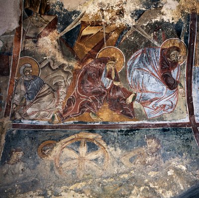 Fresco of Saints in Byzantine Church of Agios Georgios Xifoforos, Apodoulou, Crete, Greece by Unbekannt Unbekannt