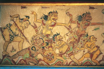 Frescoes depicting scenes of battles between gods and demons, Kertha Gosa pavilion, Klungkung Palace, Semarapura, Bali, Indonesia by Unbekannt Unbekannt