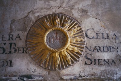 Inscriptions and relief depicting Sun, cell of dormitory of San Bernardino, Saint Francis Convent, Fiesole, Tuscany, Italy by Unbekannt Unbekannt