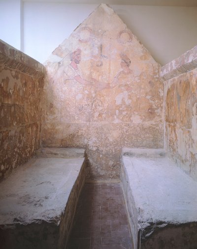 Farewell scene, painted slab of Tomb 1 of Necropolis in Spinazzo (4th Century BC) by Unbekannt Unbekannt