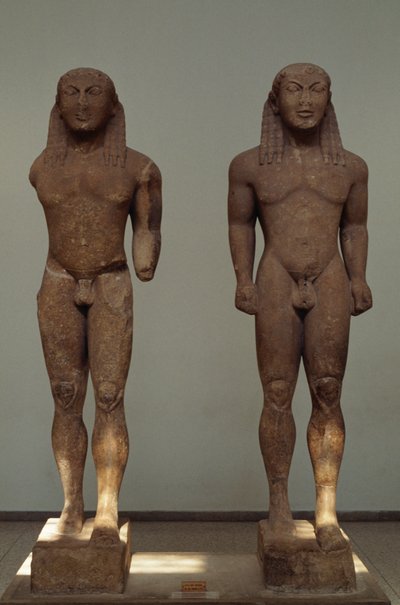 Kleobis and Biton, ca 610-590 BC, Parian marble statues, by Polymedes of Argos, dedicated to Delphi by the city of Argos, Greece, Greek civilization, 7th-6th century BC by Unbekannt Unbekannt