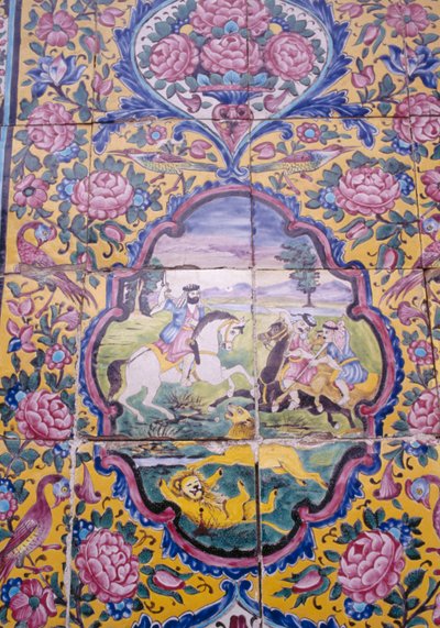 Lion Hunt, Polychrome Tile Decoration on Front of Qavam House by Unbekannt Unbekannt