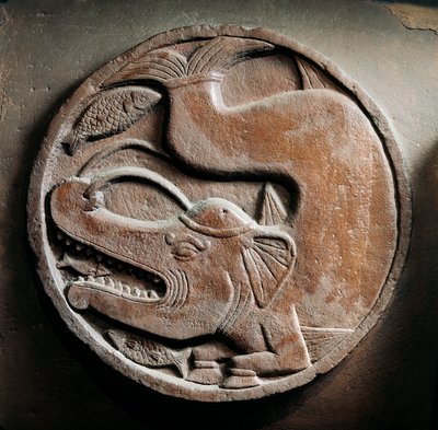 Medallion with Marine Animal from Head of Elephant Devouring Fish, Relief from Stupa of Bharhut, 2nd Century BC by Unbekannt Unbekannt
