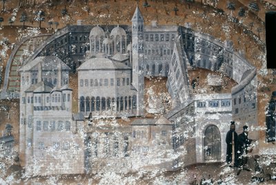 View of monastery, fresco in Ikosifinissis monastery, near Serres, Greece by Unbekannt Unbekannt