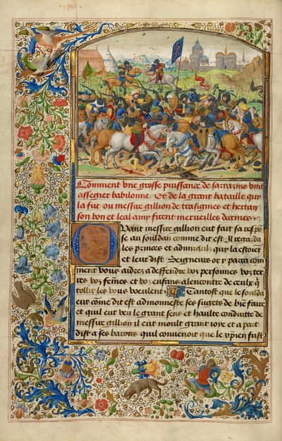 Gillion Defeating King Hector and Gillion Fighting with the Emir of Orbrie by Lieven van Lathem