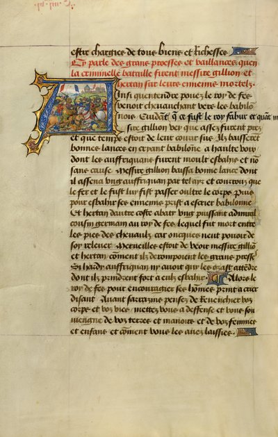 Initial A: Gillion Defeating the King of Fez by Lieven van Lathem