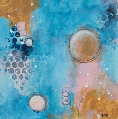Abstract Blue Gold Circles by Lillian Christiansson