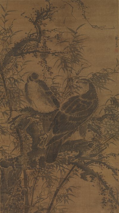 Two hawks in a thicket by Lin Liang