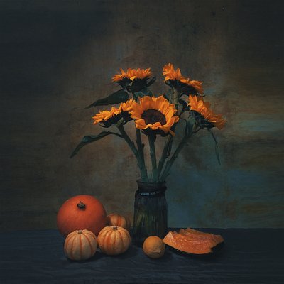 Autumn Sunflowers and Pumpkins by Liu Xing