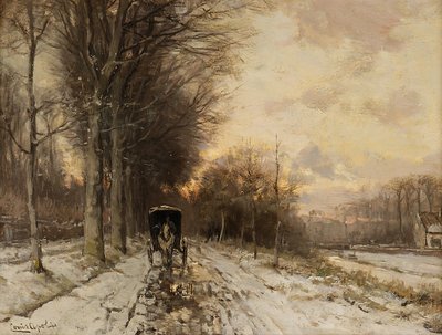 A Horse-Drawn Cart on a Snowy Path by Lodewijk Frederik Hendrik (1850-1936) Apol