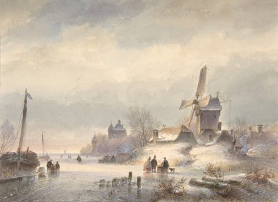 Winter Landscape with Frozen River by Lodewijk Johannes Kleijn