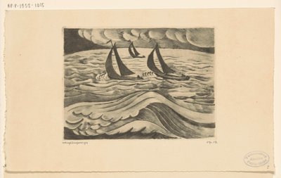 Three Sailing Ships in a Storm at Sea (La Tempête) by Lodewijk Schelfhout (signed by artist)