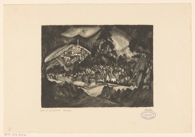 Hilly Landscape with Trees and Buildings by Lodewijk Schelfhout (signed by artist)