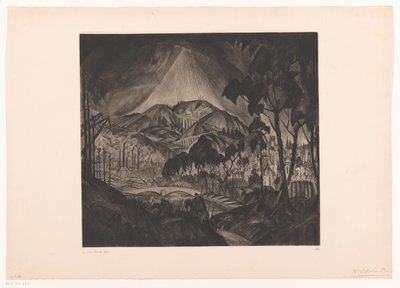 Hilly Landscape with Industry by Lodewijk Schelfhout (signed by artist)