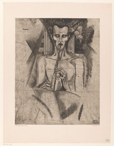 Naked Man Playing a Flute by Lodewijk Schelfhout (signed by artist)