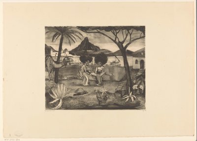 Two Men Carrying a Man in a Garden by Lodewijk Schelfhout (signed by artist)