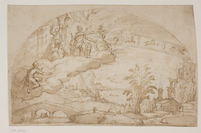 Apollo Enthroned in the Clouds Over a Wide Landscape with the Zodiac Behind Him by Lodewijk Toeput