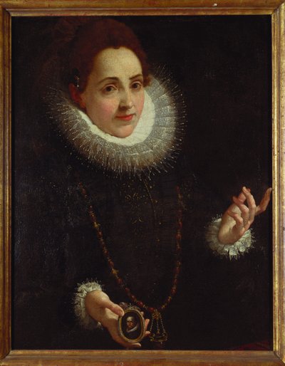 Portrait of a Lady Holding a Portrait Miniature of a Gentleman by Lodovico Carracci