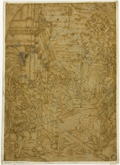 Saint Benedict Moving the Stone which a Demon Had Made Immobile by Lodovico Carracci