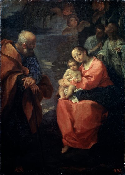 The Holy Family Beneath a Palm Tree, Rest on the Flight into Egypt by Lodovico Carracci