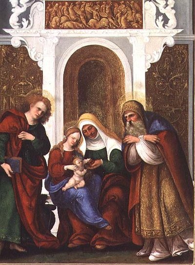Madonna and Child with SS. Anne, John the Evangelist and Zacharias or Madonna and St. Anne of the Cherries by Lodovico Mazzolino